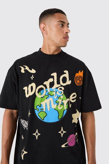 Oversized Extended Neck Space Graphic T-shirt