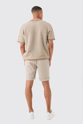 Oversized Boxy Stripe Textured Knit Polo