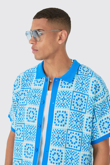 Oversized Boxy Crochet Knitted Shirt