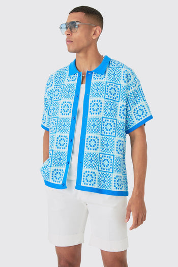Oversized Boxy Crochet Knitted Shirt