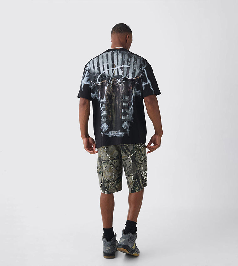 Crew Neck Extreme Gothic Back Graphic Oversized T-Shirt