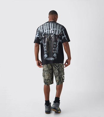 Crew Neck Extreme Gothic Back Graphic Oversized T-Shirt