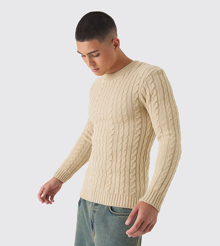 Muscle Fit Cable Knit Jumper