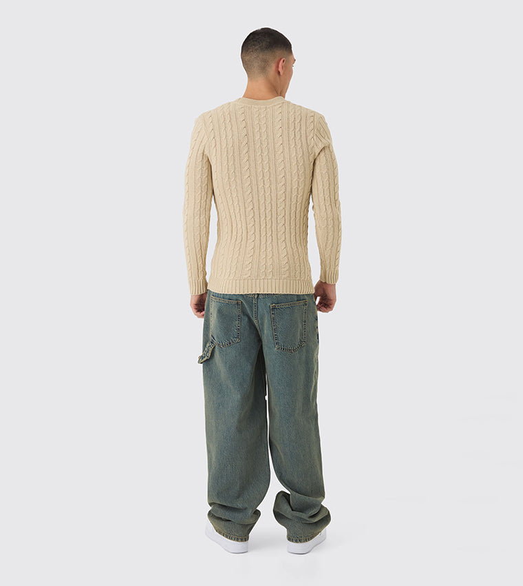 Muscle Fit Cable Knit Jumper
