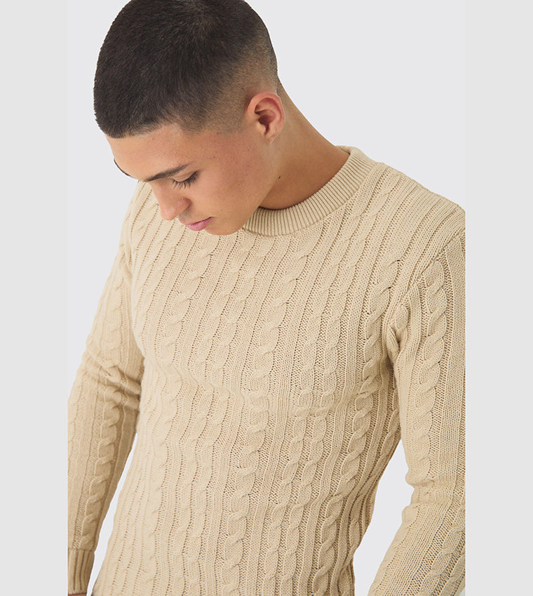 Muscle Fit Cable Knit Jumper