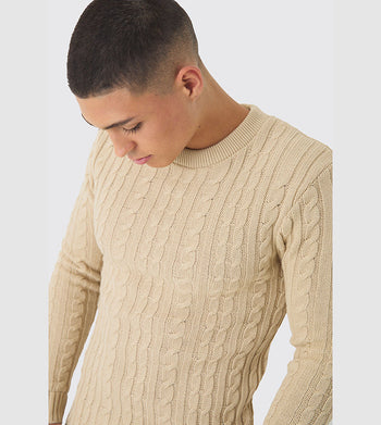 Muscle Fit Cable Knit Jumper