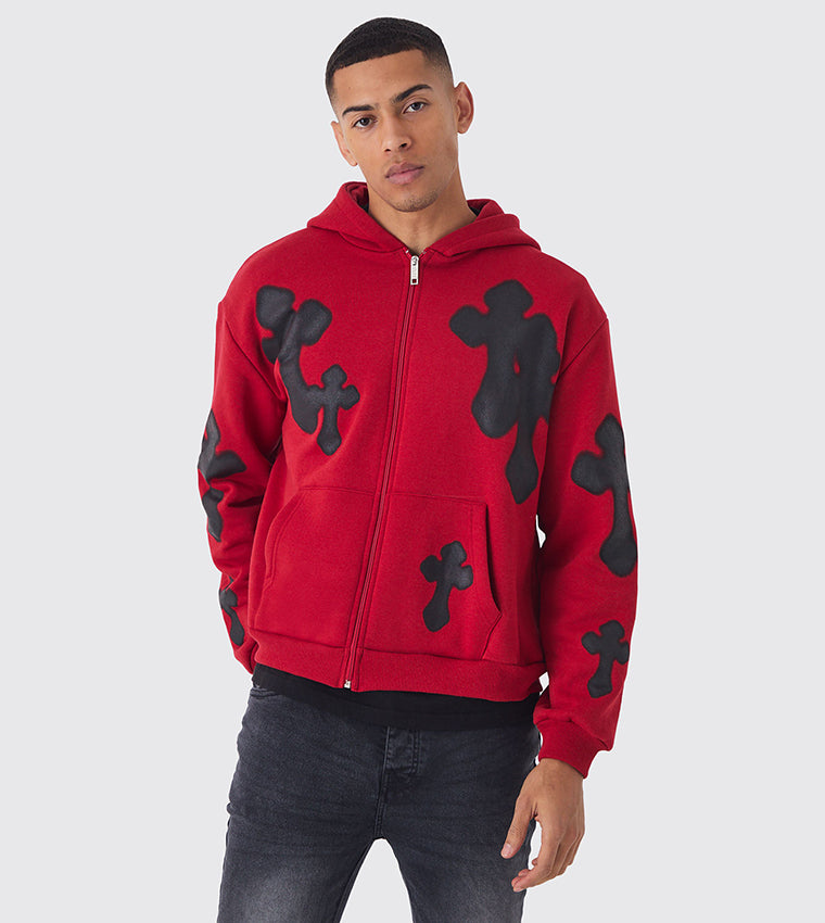 Spray Cross Oversized Zip-Through Hoodie