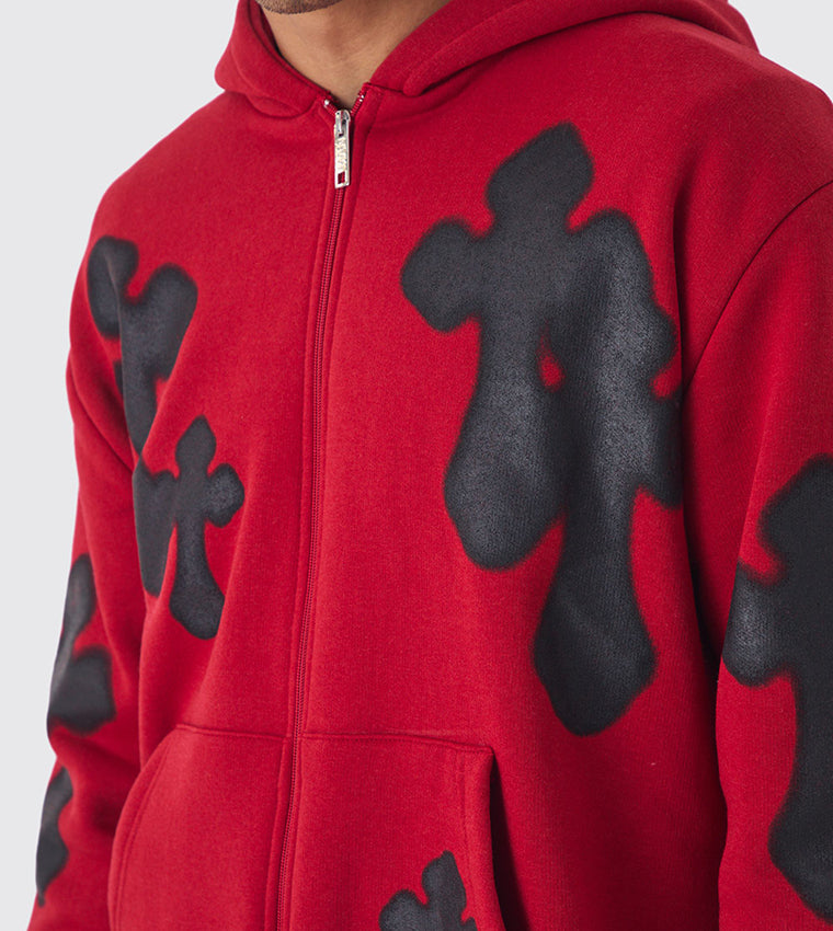 Spray Cross Oversized Zip-Through Hoodie