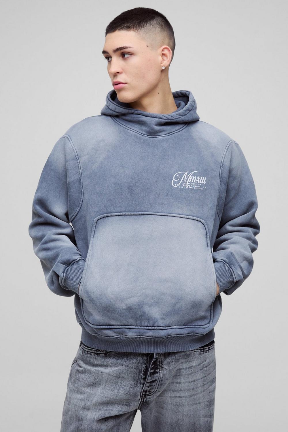 Oversized Boxy Funnel Neck Seam Detail Hoodie
