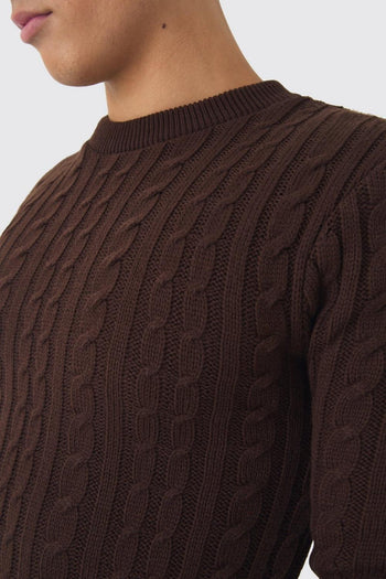 Muscle Fit Cable Knit Sweater