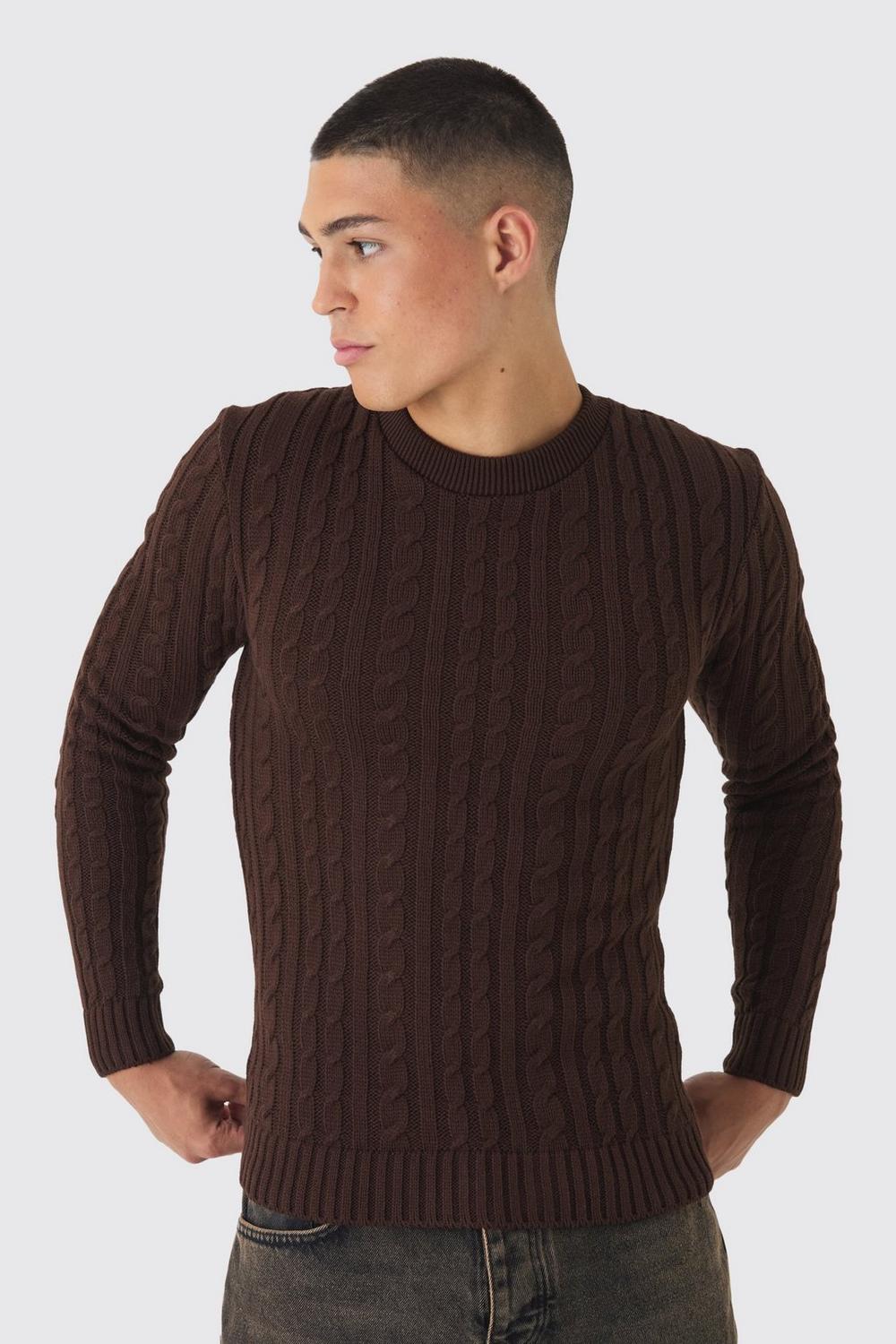 Muscle Fit Cable Knit Sweater