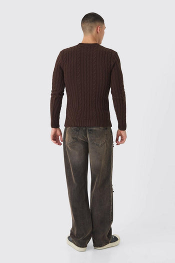 Muscle Fit Cable Knit Sweater