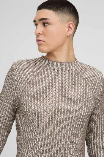 Muscle Fit Two Tone Raglan Ribbed Knitted Jumper