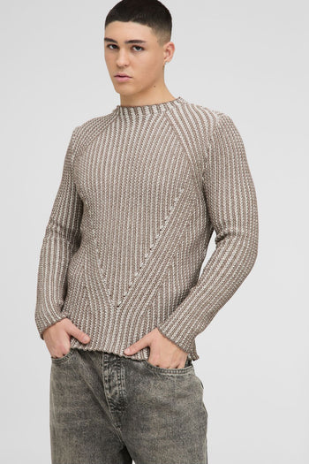 Muscle Fit Two Tone Raglan Ribbed Knitted Jumper