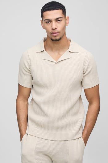 Regular Fit Revere Ribbed Knitted Polo