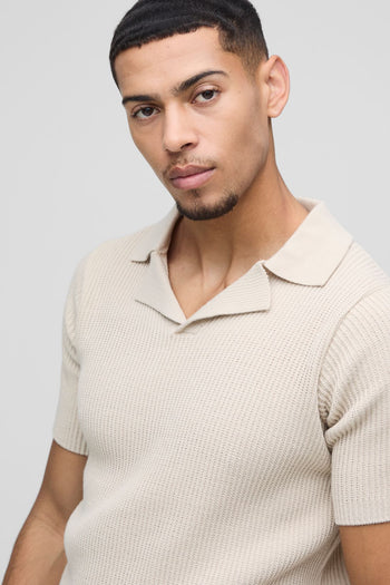 Regular Fit Revere Ribbed Knitted Polo