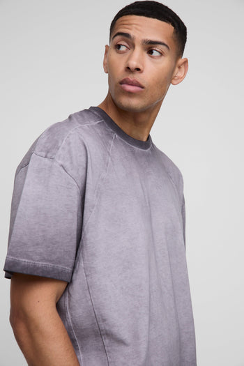 Oversized Boxy Panelled Acid Wash T-Shirt