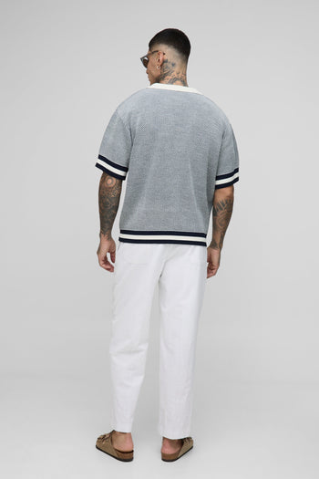 Tall Contrast Edge Open Knit Boxy Oversized Polo Shirt