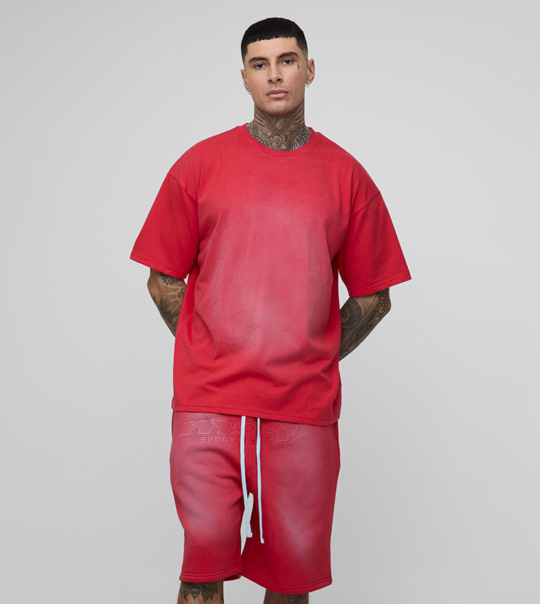 Plus & Tall Ofcl Applique Spray Wash Oversized T-Shirt & Drop Crotch Shorts Set