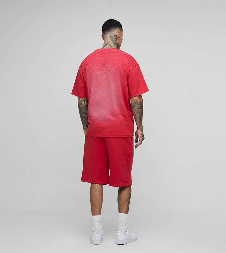 Plus & Tall Ofcl Applique Spray Wash Oversized T-Shirt & Drop Crotch Shorts Set