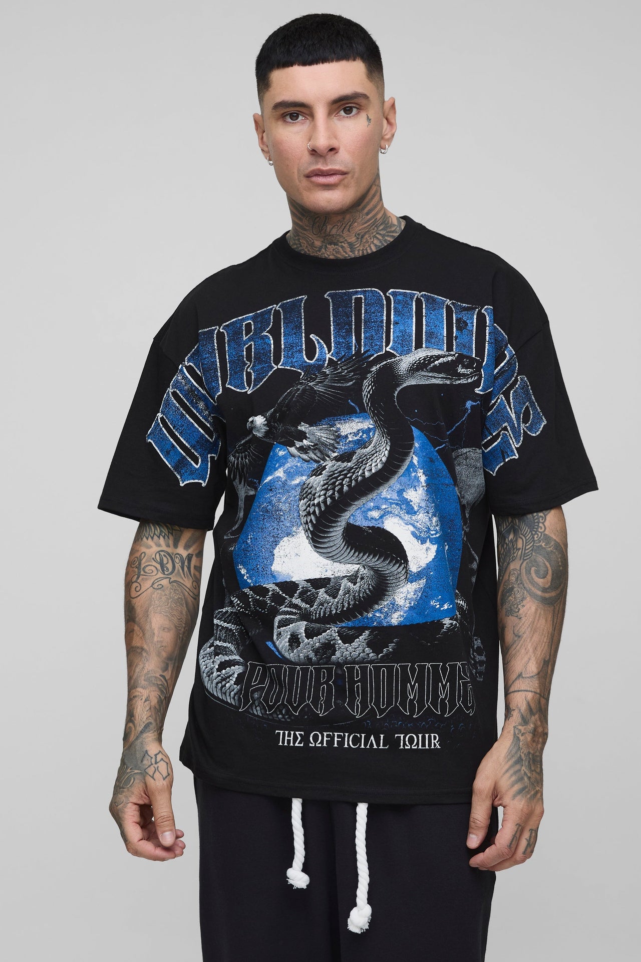 Tall Oversized Worldwide Skull Over The Seam Print T-Shirt