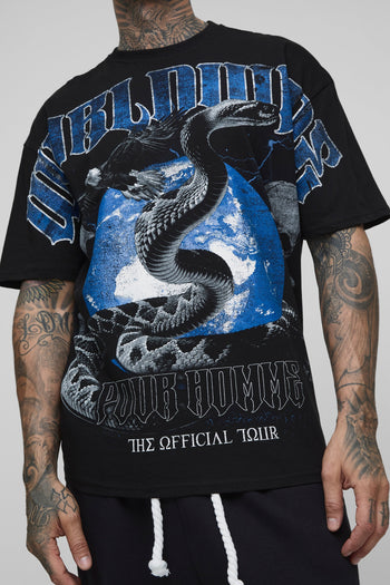 Tall Oversized Worldwide Skull Over The Seam Print T-Shirt