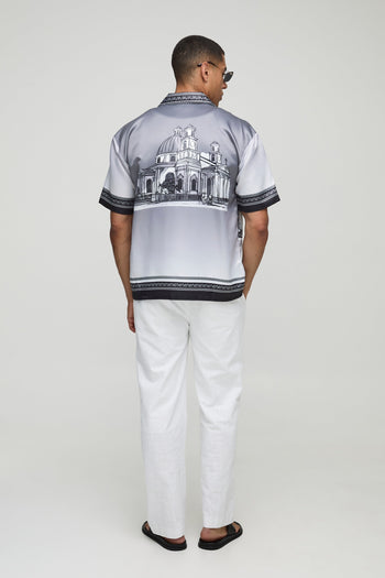 Satin Oversized Revere Statue Border Shirt