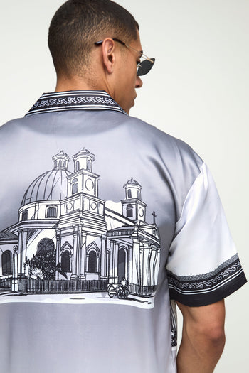 Satin Oversized Revere Statue Border Shirt