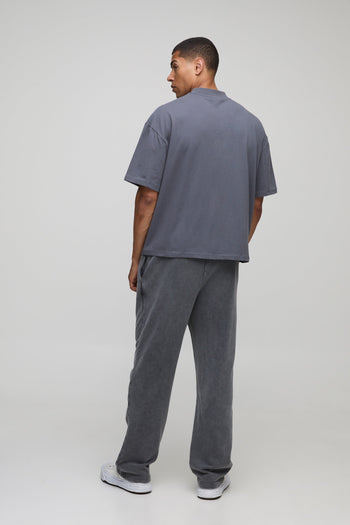 Grey Oversized Boxy Spray Wash MAN. Embroidered T-Shirt