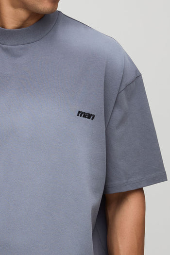 Grey Oversized Boxy Spray Wash MAN. Embroidered T-Shirt