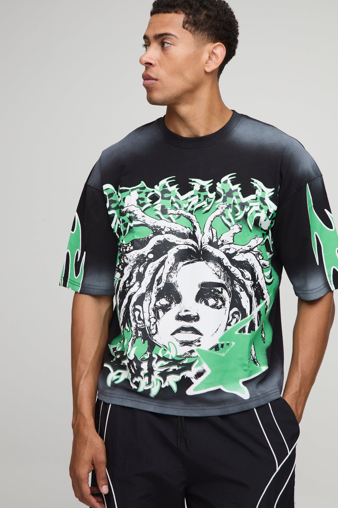 Oversized Boxy Large Scale Graffiti Graphic Washed T-Shirt