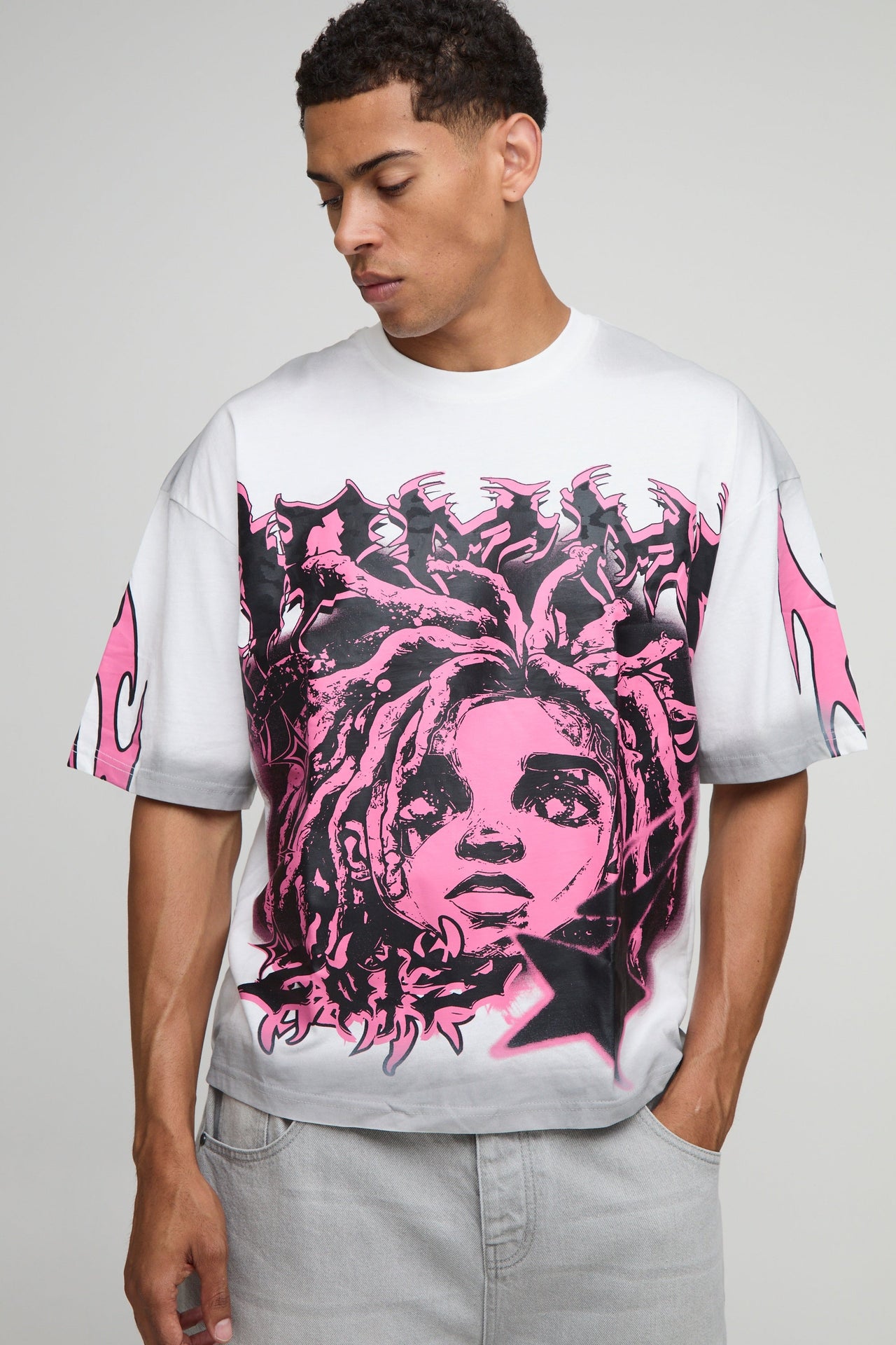Oversized Boxy Large Scale Graffiti Graphic Washed T-Shirt