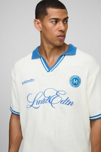 Oversized V Neck Limited Edition Short Sleeve Knitted Polo