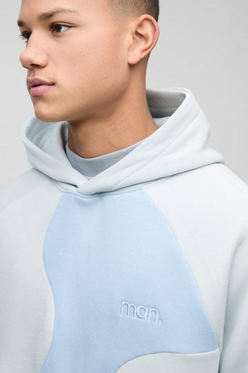 Oversized Man Curved Colour Block Hoodie