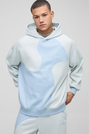 Oversized Man Curved Colour Block Hoodie