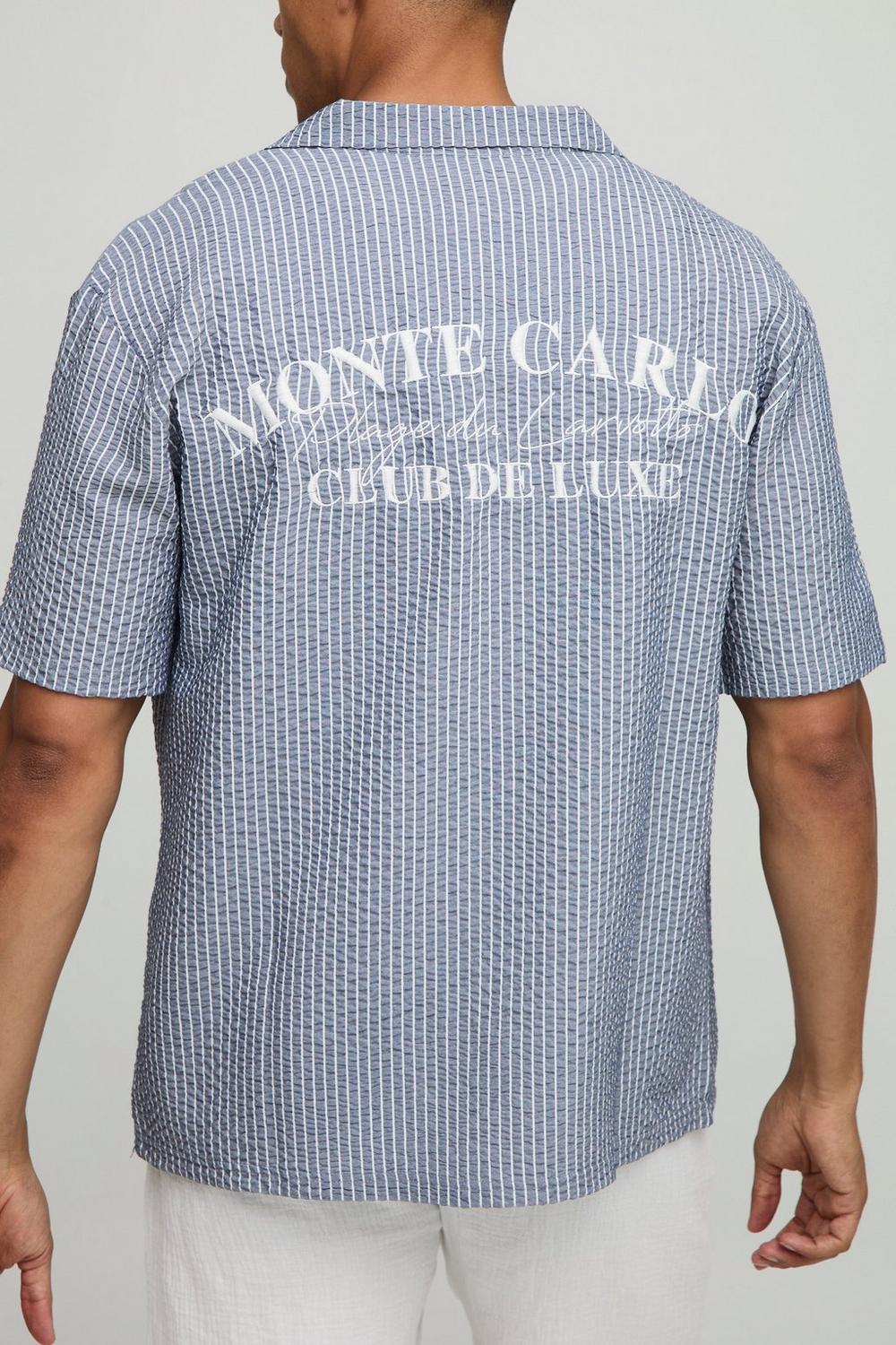 Oversized Embroidered Stripe Seersucker Revere Shirt