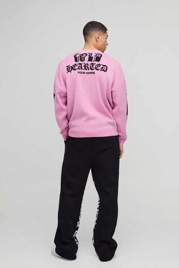 Oversized Drop Shoulder Skeleton Print Knitted Sweater