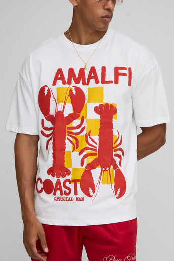 White Amalfi Coast Puff Print Lobster T-Shirt