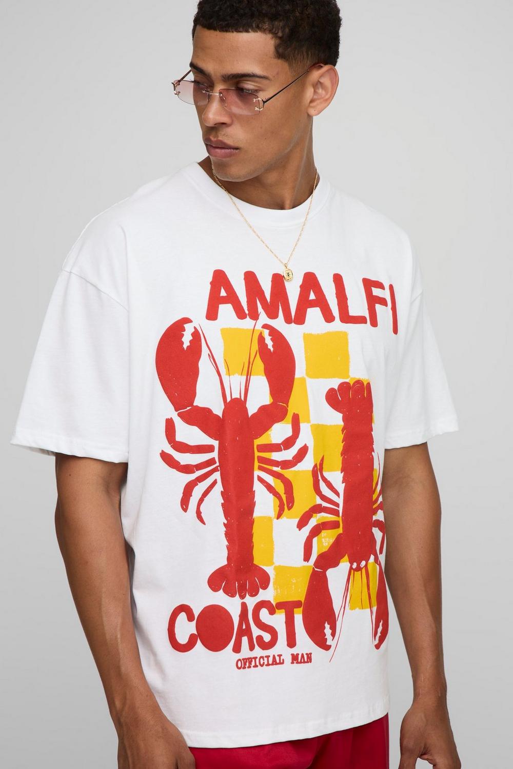 White Amalfi Coast Puff Print Lobster T-Shirt