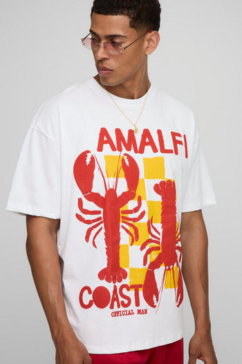 White Amalfi Coast Puff Print Lobster T-Shirt